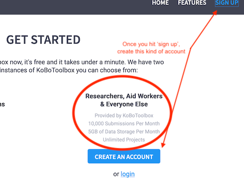 sign up for kobotoolbox